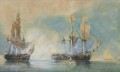 Croissant capturant la frégate française La Réunion au large de Cherbourg 1793 Batailles navale